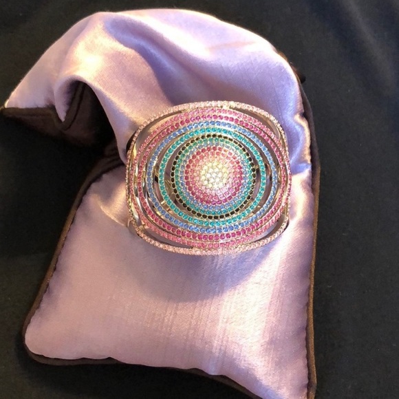 Swarovski Crystal silver bangle cuff bangle bracelet with multi color crystals. - Picture 4 of 8